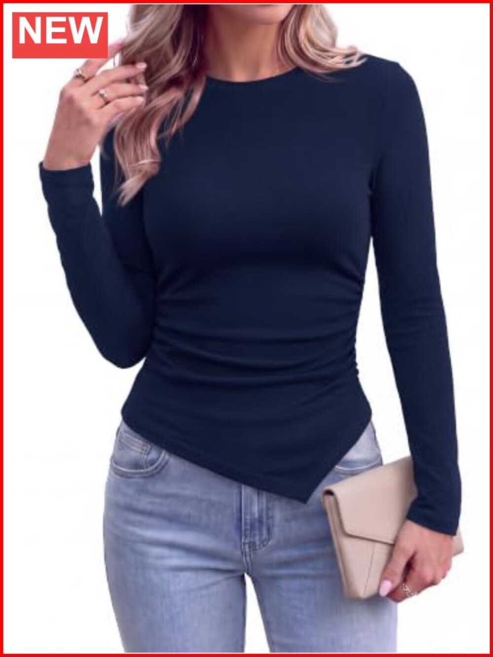 Women's Asymmetrical Ruched Long Sleeve Knit Top Y2K Going Out